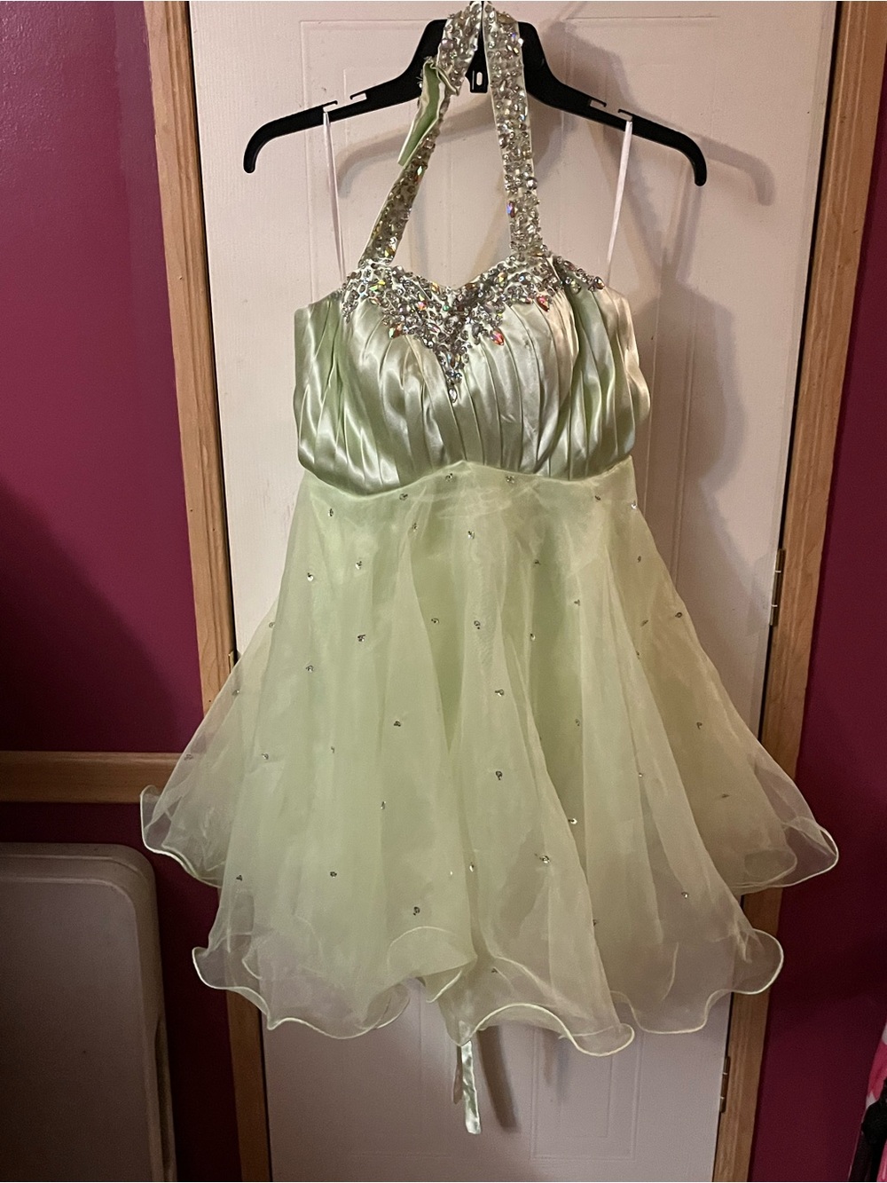 Women’s Light Green Halter Party Dress with Sequin Bodice